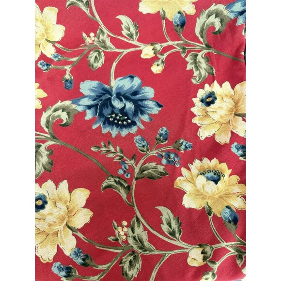 April Cornell Red Multi-Color Floral Print 80" Round Tablecloth 100% Cotton - Picture 1 of 5